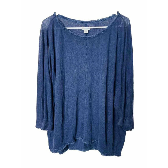 Sundance Linen Top Medium Raw Hem Fringe Dolman Sleeve Boho Sheer Stretch Beachy - Picture 1 of 8